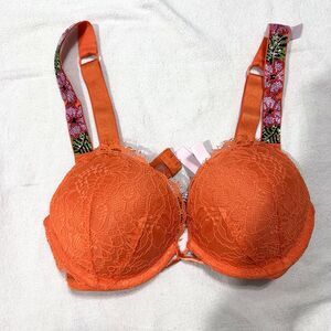 Victoria's Secret Bombshell Add-2-Cups Push-up Bra Shine Strap Orange 32A NEW